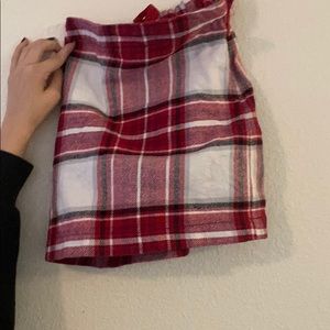 red white and black plaid skirt